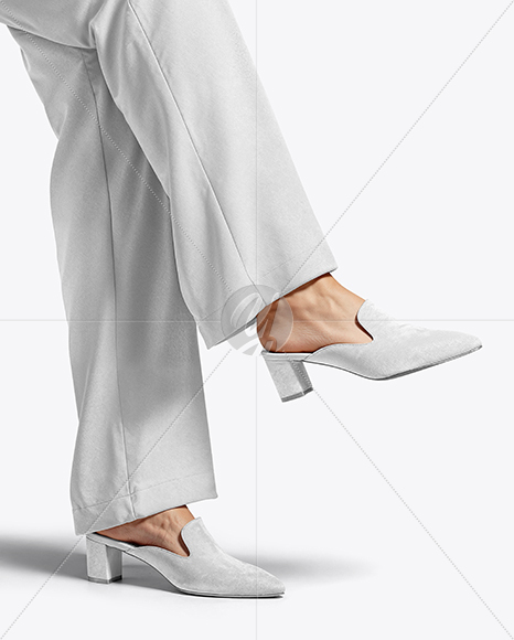 Pair of Suede Mules on Woman's Legs Mockup