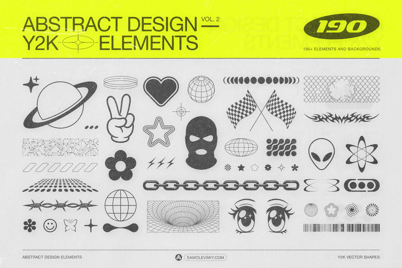 190 Y2K Vector Shapes and Design Elements Pack Vol. 2