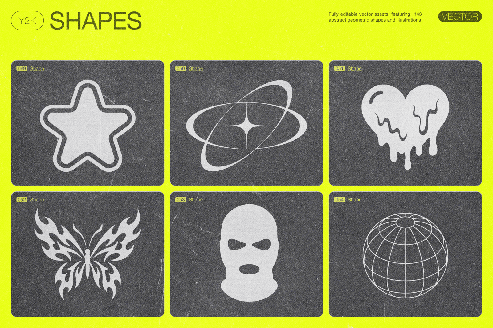 190 Y2K Vector Shapes and Design Elements Pack Vol. 2