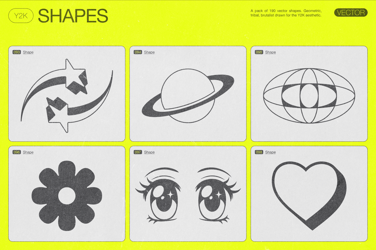190 Y2K Vector Shapes and Design Elements Pack Vol. 2