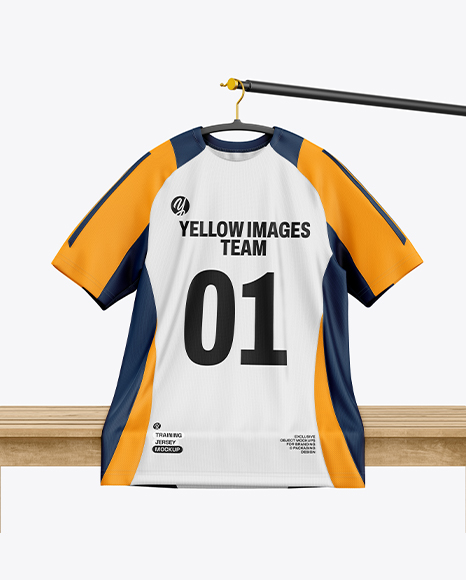 Training Jersey on Hanger Over Wooden Bench Mockup