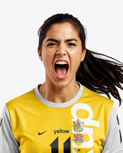 Female Soccer Player Wearing Jersey and Shorts Mockup