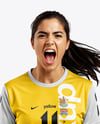 Female Soccer Player Wearing Jersey and Shorts Mockup
