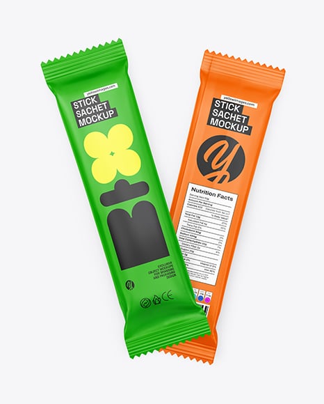 Two Matte Stick Sachets Mockup - Premium PSD Mockups
