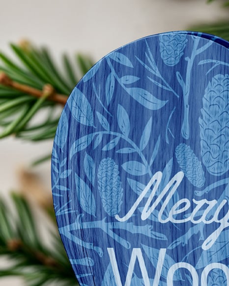 Wooden Heart Shaped Toy on Christmas Tree Mockup