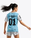 Female Soccer Player Wearing Jersey and Shorts Mockup