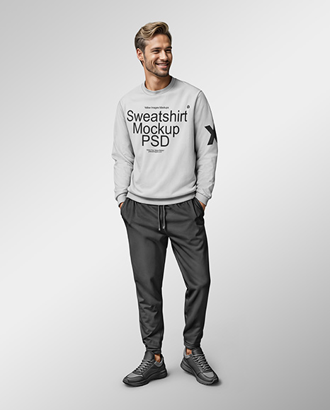 Man Wearing a Sweatshirt and Pants Mockup