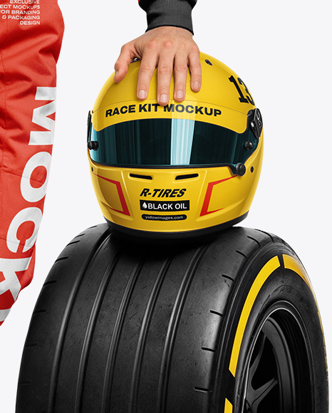 Man Wearing Racing Kit With Helmet Mockup