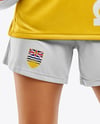 Woman Wearing Soccer Jersey and Shorts Mockup