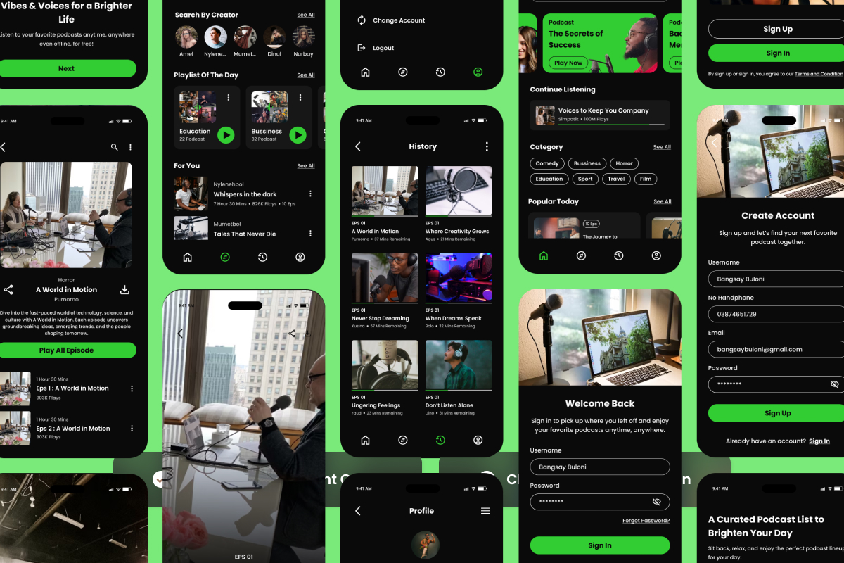 Cangkeman – Bold Podcast Streaming App Design Template