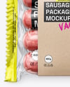 Clear Plastic Flow-Pack with Sausages in Kraft Paper Holder Mockup