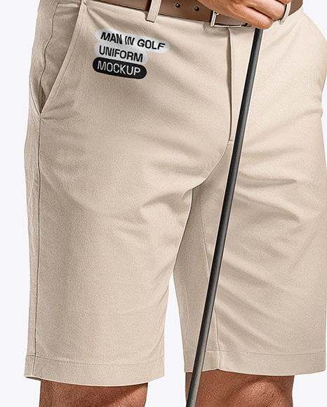 Man Wearing Golf Shirt and Shorts with Bag Mockup