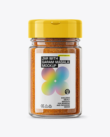 Glass Jar with Garam Masala Seasoning Mockup - Realistic mockups