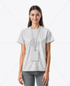Young Woman Wearing T-shirt with ID Card Mockup