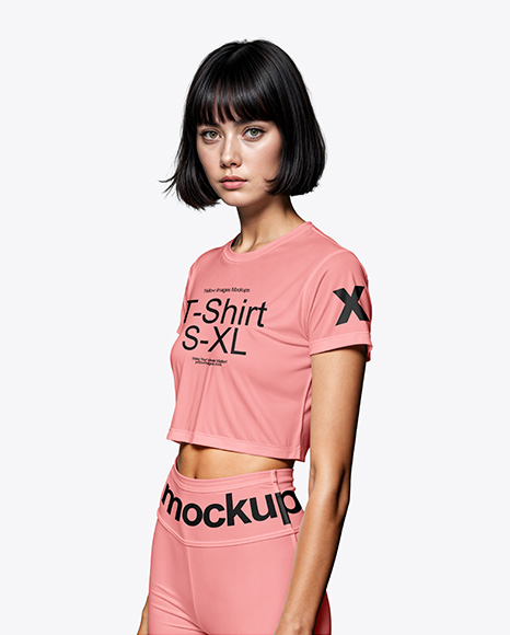 Woman Wearing Fitness Outfit Mockup - Girl+wearing+printed+T-Shirt+Mockup+|+Mockup+World