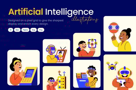 Artificial Intelligence Illustrations Art Set - Graphics