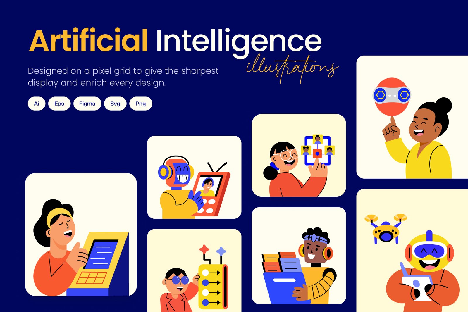 Artificial Intelligence Illustrations Art Set