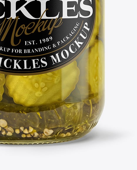 Clear Glass Jar with Bread & Butter Crinkle Cut Pickles Mockup