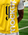 Soccer Player Wearing a Crew Neck Jersey and Shorts at the Stadium Mockup