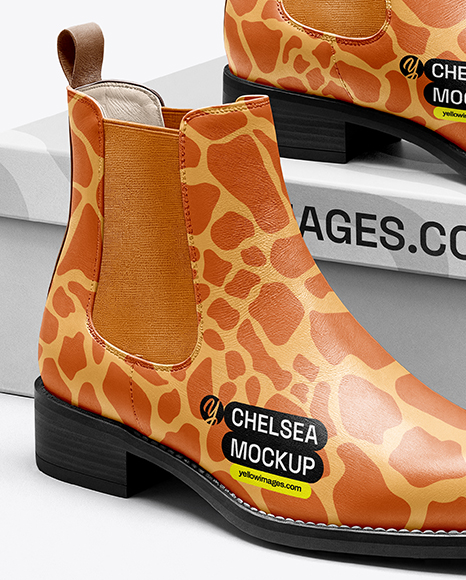 Pair of Chelsea Boots with Shoe Box Mockup