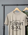 Three T-Shirts on a Wooden Hanger Against a Plain Background Mockup