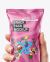Matte Snack Package in a Hand Mockup