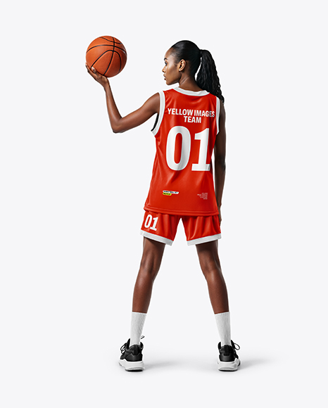 Female Basketball Player Wearing Jersey and Shorts Mockup - Baseball+Sleeveless+Shirt+Back+View+Jersey+Mockup+PSD+File+...