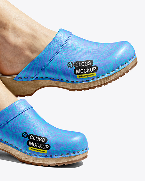 Pair of Clogs on Woman's Legs Mockup