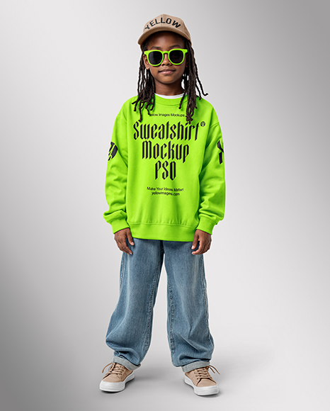 Black Boy with Braids Wearing Sweatshirt and Baseball Cap Mockup
