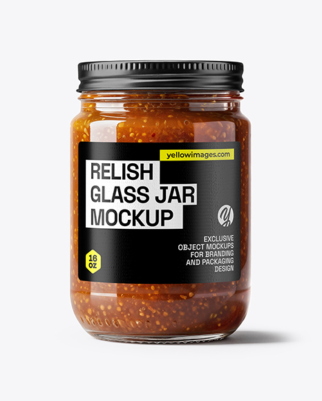 Clear Glass Jar with Sweet Relish Sauce Mockup