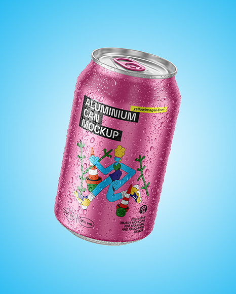 330ml Aluminium Can With Water Drops Mockup