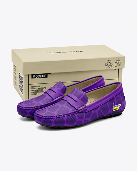 Pair of Women's Leather Moccasins with Shoe Box Mockup - Shoe+Moccasins+Mockup+|+Creative+Product+Mockups+...