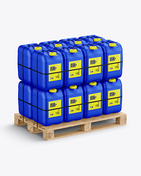 Wooden Pallet With Plastic Jerry Cans Mockup