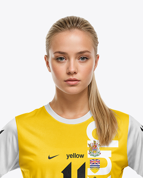 Woman Wearing Soccer Jersey and Shorts Mockup