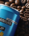Drink Can on a Stack of Coffee Beans Mockup