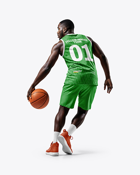 Black Man Wearing Full Basketball Kit Mockup - Baseball+Sleeveless+Shirt+Back+View+Jersey+Mockup+PSD+File+...