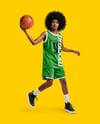 Female Basketball Player Wearing Jersey and Shorts Mockup