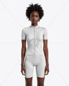 Black Woman Wearing Raglan Cycling Jersey and Bib Shorts Mockup