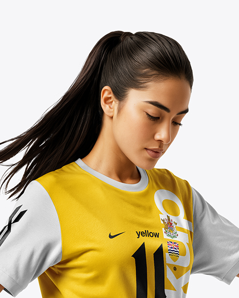 Woman Wearing Soccer Jersey and Shorts Mockup