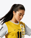 Woman Wearing Soccer Jersey and Shorts Mockup