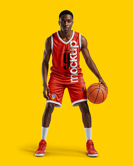 Black Man Wearing Full Basketball Kit Mockup