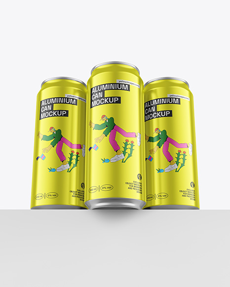 Three Glossy Metallic Cans Mockup - 3d can mockup