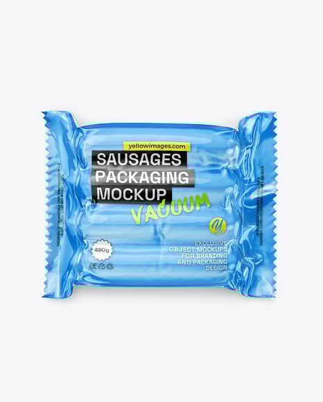 Glossy Plastic Flow-Pack with Sausages Mockup