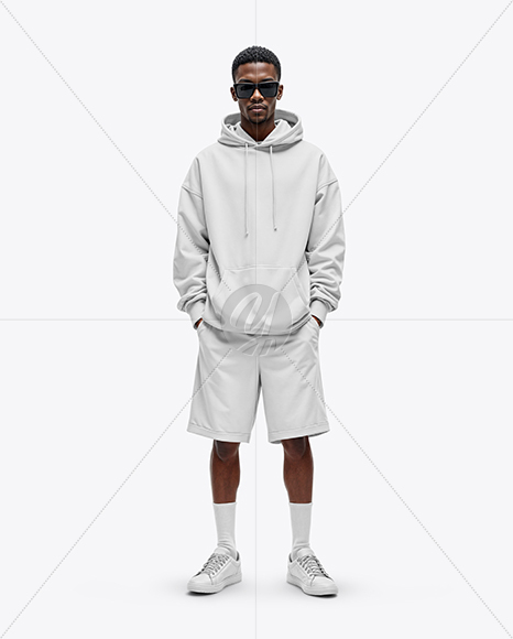Black Man Wearing Hoodie and Shorts Mockup