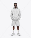 Black Man Wearing Hoodie and Shorts Mockup