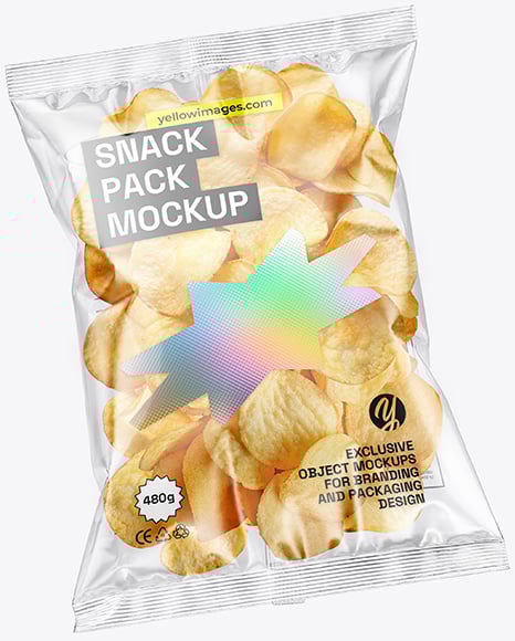 Clear Plastic Snack Bags with Potato Chips Mockup