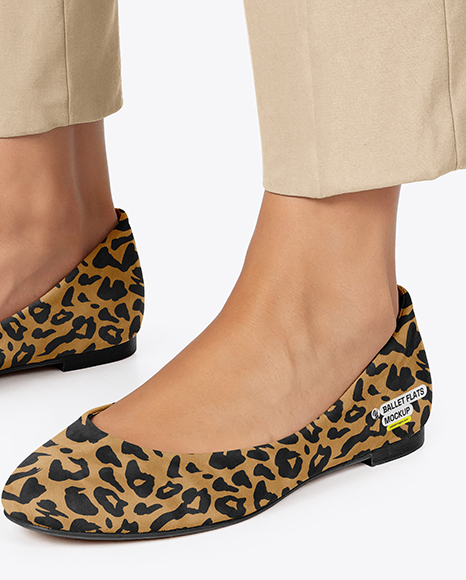 Pair of Suede Ballet Flats on Woman's Legs Mockup