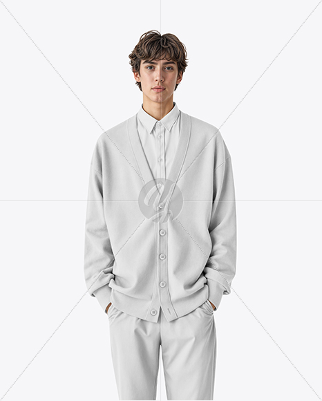 Young Man Wearing Cardigan and Shirt Mockup