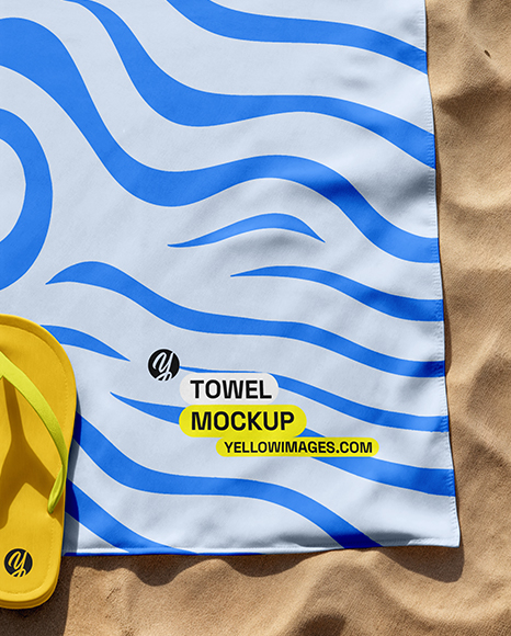 Beach Blanket with Straw Hat and Flip-Flops Mockup