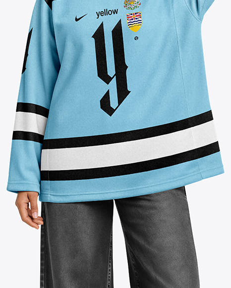 Woman Wearing Ice Hockey Jersey and Cap Mockup
